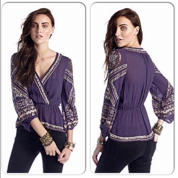 Free People Tops - FREE PEOPLE PURPLE W/ EMBROIDERED DETAIL TOP